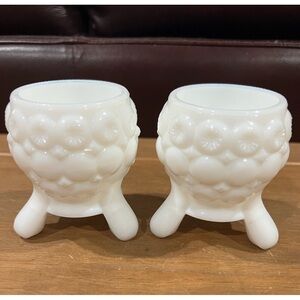 Kemple vintage milk glass candle holders. Perfect condition.